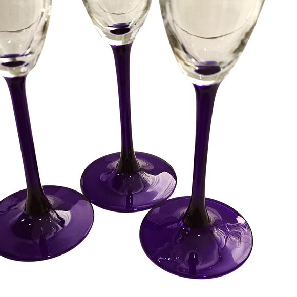 3 Luminarc Neptune Champagne Flutes 8.5" Cristal d'Arques Cobalt France - Picture 3 of 8